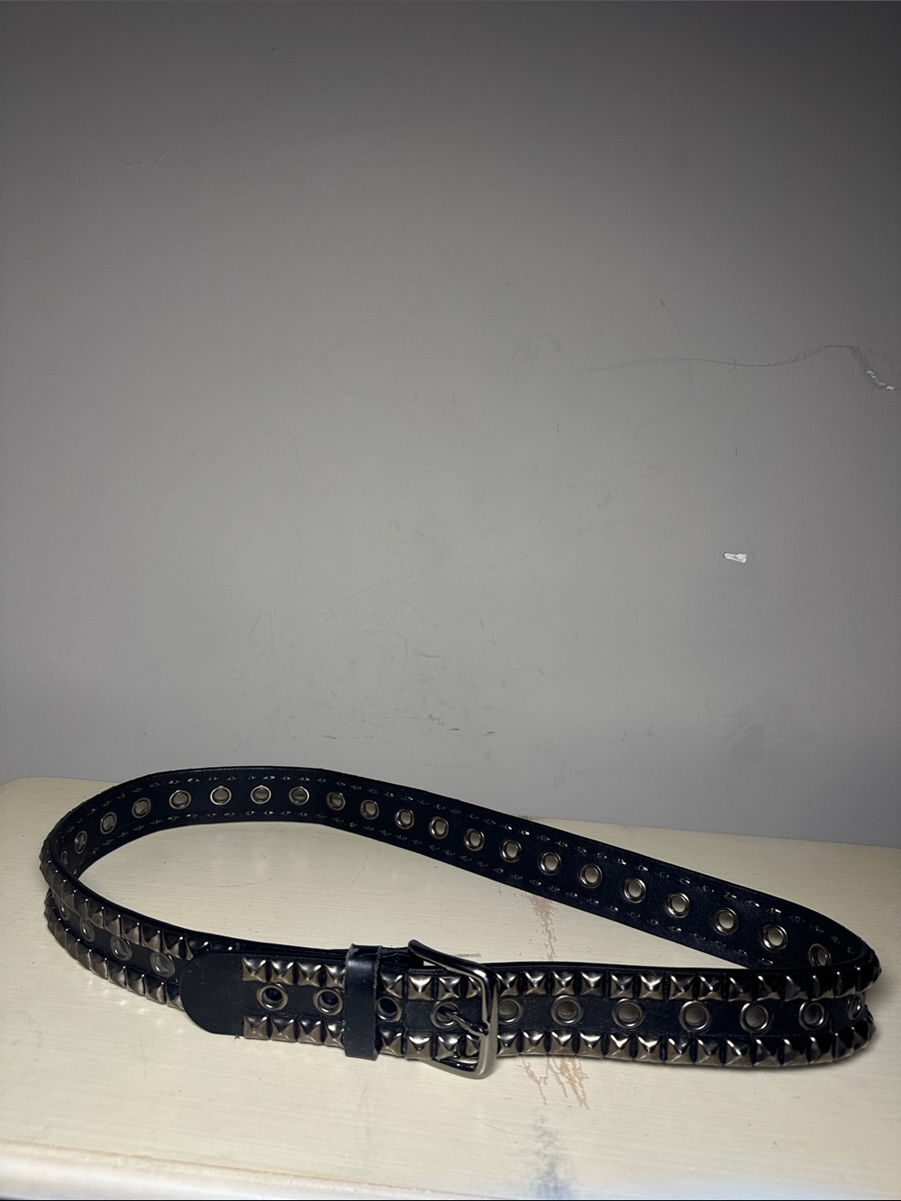 studded silver Black man made faux Leather Men’s Belt